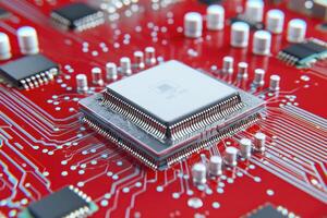 Delving into the intricate labyrinth of electronic circuitry, a world of microchips and complex pathways unfolds This close-up reveals a damaged circuit board, its delicate components bearing the photo