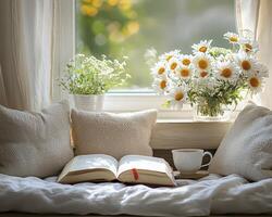 Envision a serene sanctuary bathed in soft, ethereal light, where tranquility reigns supreme Imagine sinking into plush cushions, enveloped in their gentle embrace, as you lose yourself in the photo