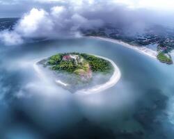 From a breathtaking aerial vantage, the intricate dance of river sandbanks unfolds, sculpting ephemeral masterpieces that mirror nature's boundless creativity The ever-shifting sands, guided by the photo