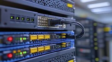 Immerse yourself in the heart of technological prowess with this captivating closeup, unveiling the intricate details of a secure data center, a sanctuary for information where digital secrets are photo