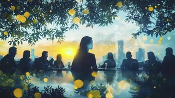 In a bold step toward the future of work, a corporate leader utilizes an advanced telepresence hologram to connect with and address a global team, fostering a sense of unity and collaboration across photo