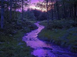In a realm where dreams intertwine with reality, there lies an enchanted forest, a sanctuary of whispers and wonders The twilight paints the sky in hues of lavender and rose, casting a gentle glow photo
