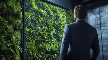 In a scene straight from tomorrow, a corporate leader is seen utilizing advanced telepresence technology, projecting a holographic image to connect with a dispersed global team, fostering innovation photo