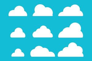 Cloud icon set. Set of cartoon cloud in a flat design. White cloud collection isolated on sky background. Cloud icon set illustration. Cloud sign and symbol. vector