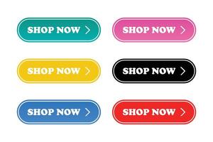 Shop now button. Shop now button with hand cursor set. Set of button shop now online shopping. Click here, buttons pointer clicking. illustration in flat design. vector