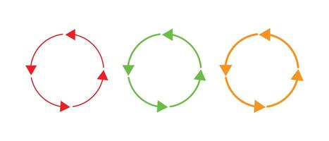 Circle arrow icon set. Reload icon. Circular arrow icon illustrate. Deferens colour circle arrows for infographics web design. Set of circle arrows rotating on white background. vector