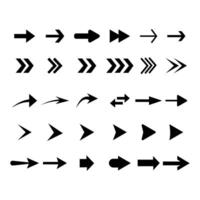 Arrows set. Arrow of different shapes, linear symbols collection. Arrows set of 30 black icons. Arrow flat style isolated on white background. vector