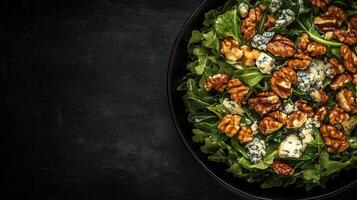 Fresh and vibrant salad featuring crunchy nuts and leafy greens for a nutritious meal choice photo