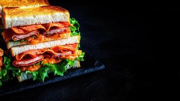 Hearty sandwich layered with succulent meat and creamy cheese a satisfying meal for any time of the day photo