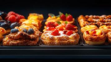 A beautifully arranged tray of assorted pastries perfectly presented for a delightful afternoon tea or special occasion photo