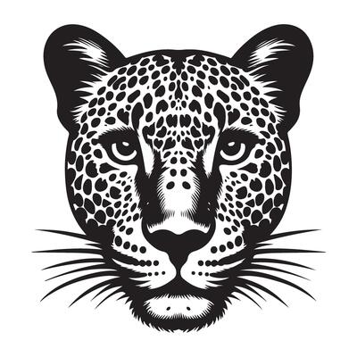 Striking Leopard Silhouette Portrait Fierce Predator Graphic Illustration