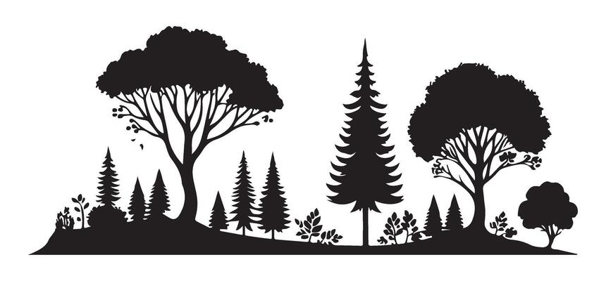 Diverse Tree Silhouette Illustration Forest Woodland Nature Design
