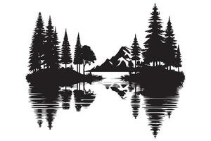 Peaceful Lake and Forest Silhouette Reflection Landscape Illustration vector