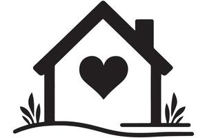Home with Heart Silhouette Symbol of Love and Community Support vector