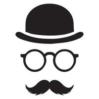 Detective Icon with Hat, Glasses, and Mustache in Silhouette Style vector