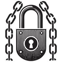 Silhouette Heavy Padlock with Chains Security Concept Artwork vector
