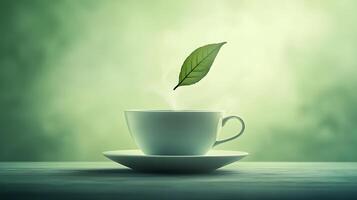 A cup of tea with a leaf floating in it photo