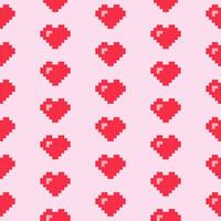Seamless pattern with red pixel hearts vector