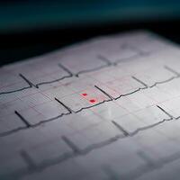 Close-up electrocardiogram ECG monitor showing heart rhythms in a medical setting photo