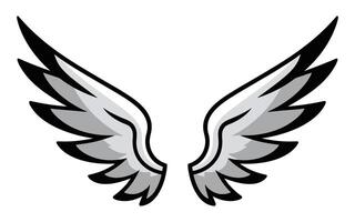 Symmetrical black-and-white wings illustration with curved edges and pointed tips. Thin feather lines on a clean white background highlight aerodynamic design for minimalist or symbolic themes. vector