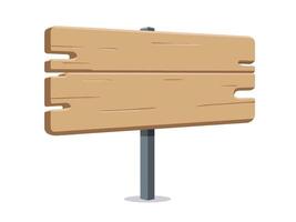 Cartoon-style signpost with wooden planks on a metallic pole. Weathered appearance for outdoor use. Clean white backdrop, ideal for branding, web graphics, or print designs. vector
