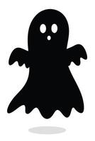 A black ghost silhouette with large eyes and wings forming an X-shape on white background. Features a surprised expression, traditional Halloween design for festive use in posters or branding. vector