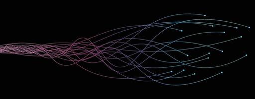 Abstract lines wavy flowing dynamic on black background. Concept of AI technology, digital, communication, 5G, and science vector