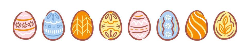 Set of beautiful Easter eggs in various colors and patterns. illustration in a stylish sketch format, ideal for enhancing designs related to the Easter holiday. vector
