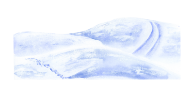 Snow-covered hills, slides, snowdrifts. Ski track, paths, tracks. Part of the landscape-constructor. Watercolor illustration, hand-drawn on the background isolated. For decor, design, polygraphy png