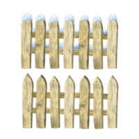 Plank wooden fence. With and without snow. Set of hand-drawn watercolor illustrations on isolated background. For decor, design, printing, polygraphy png