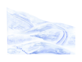 Snow-covered hills, slides, snowdrifts. Ski track, paths, tracks. Part of the landscape-constructor. Watercolor illustration, hand-drawn on the background isolated. For decor, design, polygraphy png