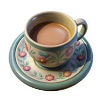 elegant creative Ceramic Teacup and Saucer Top View Isolated with Floral Design original png