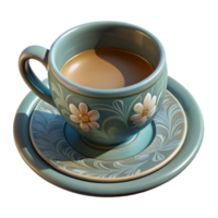 dramatic minimalist Ceramic Teacup and Saucer Top View Isolated with Floral Design high resolution png