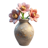 impressive creative Ceramic Vase with Flowers Side View Transparent Background png