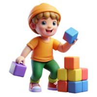 stunning artistic Child Playing Blocks Colorful Transparent Background high quality png