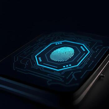 Futuristic fingerprint scanner on smartphone biometric security authentication technology cyber security access digital identity photo