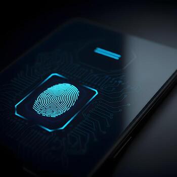 Futuristic fingerprint scanner on a smartphone biometric security authentication technology cyber security access digital identity photo