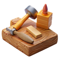 impressive artistic Chisel and Mallet on Workbench Cutout high quality png