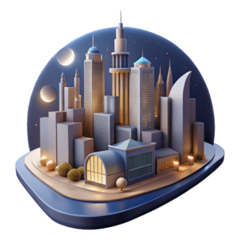 sereno contemporâneo paisagem urbana panorama às noite isolado Alto qualidade png