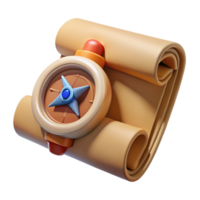 beautiful contemporary Compass and Map Scroll Cutout on Transparent Background authentic png