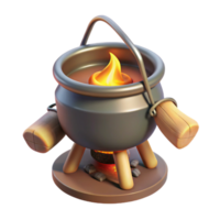 elegant rustic Cooking Pot on Campfire Transparent Background high quality png