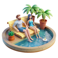 wonderful artistic Couple Relaxing by Pool Side View Isolated png