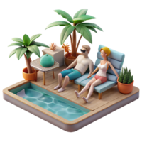 elegant vintage Couple Relaxing by Pool Side View Isolated exclusive png