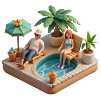 extraordinary artistic Couple Relaxing by Pool Side View Isolated exclusive png