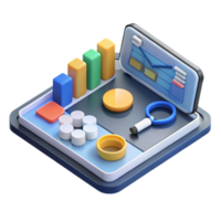 serene rustic Data Analysis on Tablet Computer Isometric View Isolated authentic png
