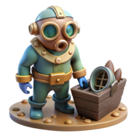 wonderful traditional Deep Sea Diver Exploring Wreck Isolated Element authentic png