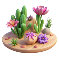 serene rustic Desert Bloom Ecosystem with Colorful Flowers Isolated authentic png