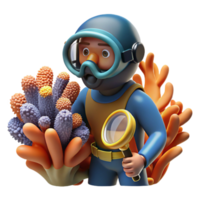 serene traditional Diver Examining Coral Cutout Close Up View high resolution png