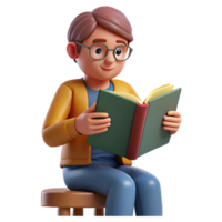 serene contemporary Student Reading Book in Library Transparent Background authentic png