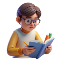 magnificent classic Student Studying with Textbook and Highlighter Transparent Background high resolution png
